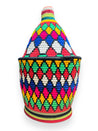 Berber Basket L - blue & white & red & green diamonds