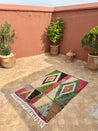 Small Boujad Rug | pink-green-ecru-black