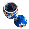 Berber Basket - blue with green, white & yellow blocks